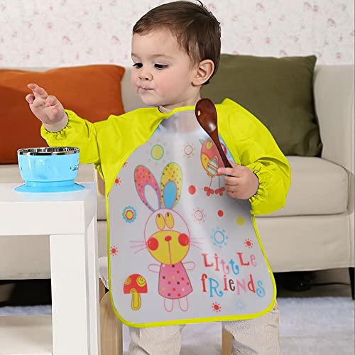 Vicloon Bibs with Sleeves, 4 Pcs Baby Waterproof Weaning Toddler Bib, Long Sleeve Bib Unisex Feeding Bibs Apron for Infant Toddler 6 Months to 3 Years Old