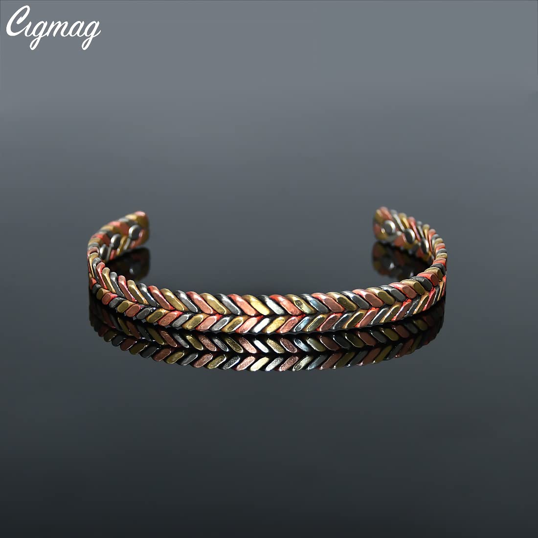 Cigmag Copper Magnetic Bracelet for Women 99% Solid Pure Copper Ultra Strength Magnet Adjustable Brazaletes Cuff Bangle with Gift Box (Tricolor Feather)