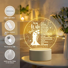 Gifts for Wife, Wife Birthday Gifts, Anniversary Wedding Gifts for Her, Presents for Wife on Valentines Day Christmas Mother's Day Gifts for Her Wife from Husband, Romantic Engraved Night Light