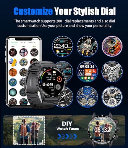 BANGWEI Smart Watch for Men Women,1.43 inches Smartwatch with Bluetooth Phone Call, 24/7 Heart Rate/SpO2, IP68 Waterproof, Metal Strap Smart Watch compatible Android iOS, 110and Sport Modes, 200and Watch Faces