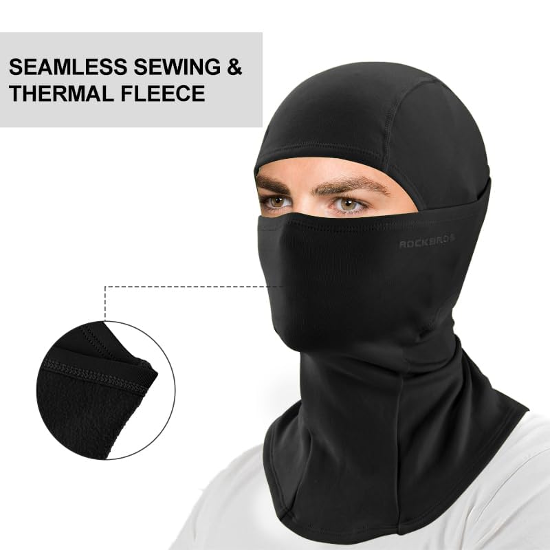 ROCKBROS Ski Mask Windproof Cycling Balaclava Thermal Neck Gaiter Full Face Mask Warm Polar Fleece Headwear Mulfifunctional Scarf Skiing Motorcycling Fishing Black