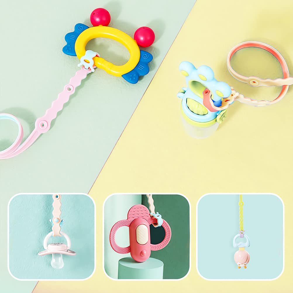 4 Pcs Silicone Toy Clips, Adjustable Baby Pacifier Toy Feeding Bottle Safety Straps for Stroller, High Chair, Cribs