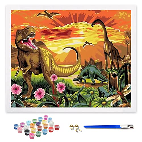 ifymei Paint by Numbers for Adults, Children, Beginners, DIY Gift Arts Kits with Brushes and Acrylic Pigment, 16x20 Inch Dinosaurs [Without Frame]