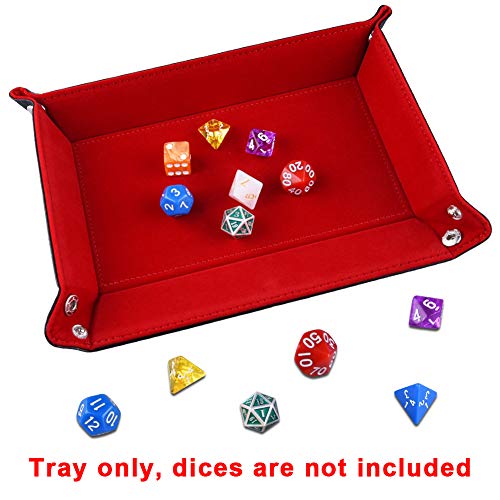 SIQUK Double Sided Dice Tray, Folding Rectangle PU Leather and Burgundy Velvet Dice Holder for Dungeons and Dragons RPG Dice Gaming D&D and Other Table Games