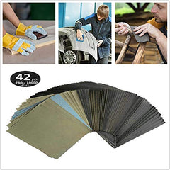 FEIHU Wet Dry Sandpaper.120 to 10000 Assorted Grit Sandpaper.14 x 11.5 cm Abrasive Paper Sheets for Automotive Sanding Wood Furniture Finishing Palm Sanders(42-Sheet Sandpaper)