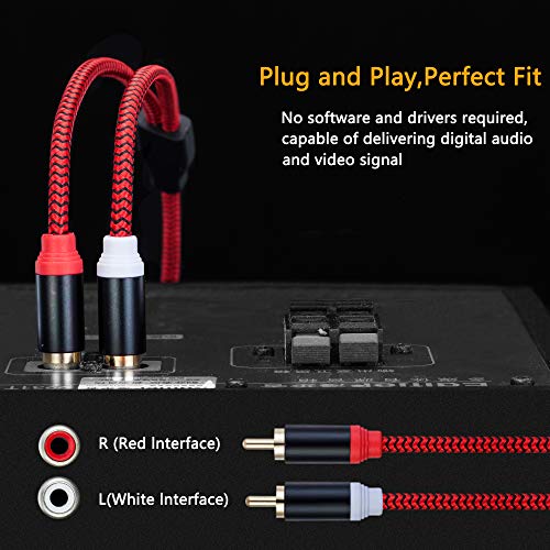 RCA Cable 6M,2Rca Male to 2-Rca Male Audio Stereo Subwoofer Cable [Hi-Fi Sound] Nylon-Braided Auxiliary Cord for Home Theater,Hi-Fi Systems,and more(20Ft/6M)