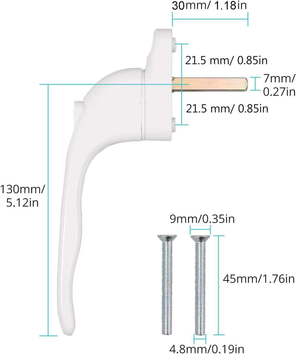 UPVC Window Handle WODSTA 2PCS Lockable Window Handle Aluminum White Universal Espag Handles with Key with 30mm Spindle Length for Indoor and Outdoor UPVC Window