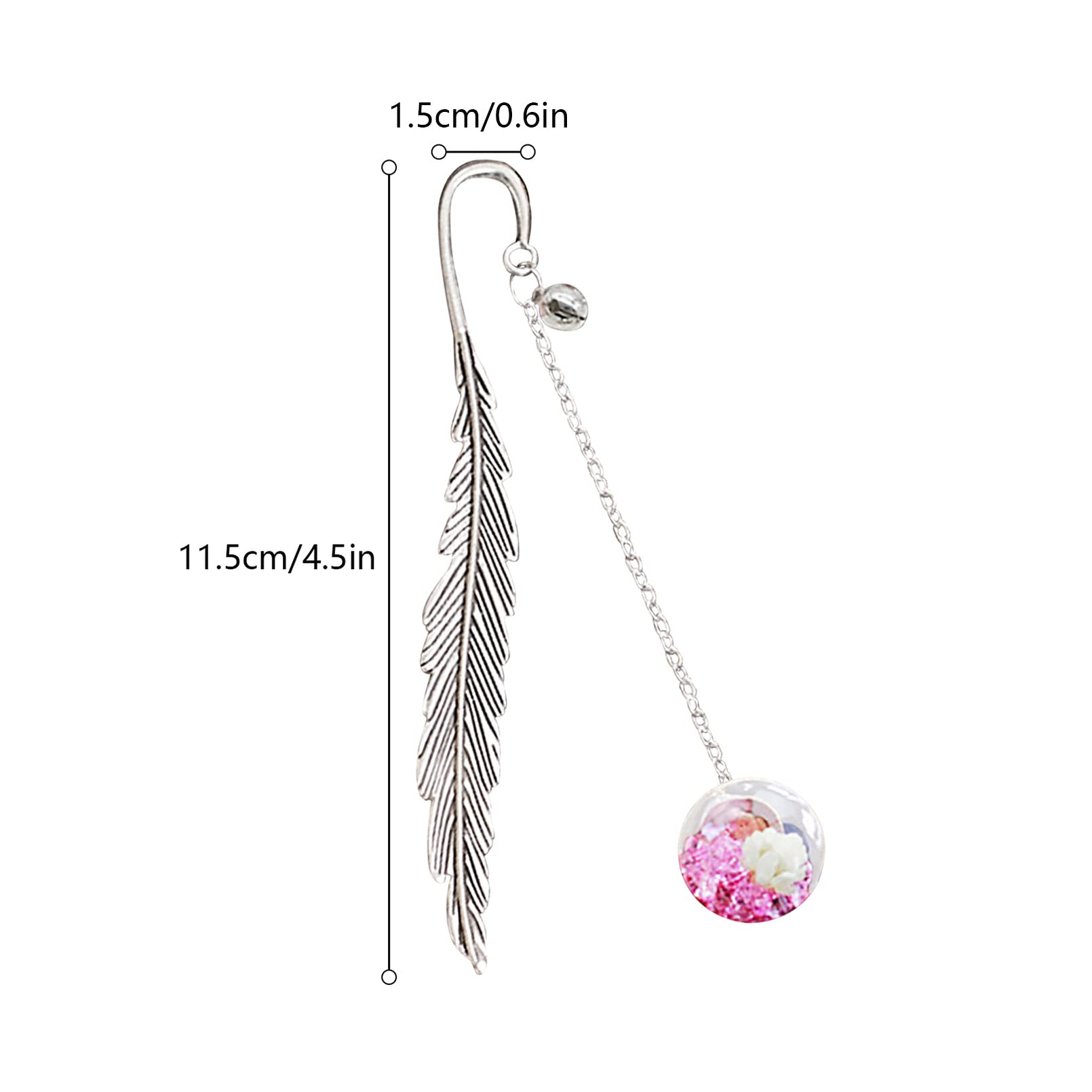 Handmade Metal Feather Shaped Bookmarks with Flower Specimen Pendants Book Page Marker for Reading Adults Kids Students Pink