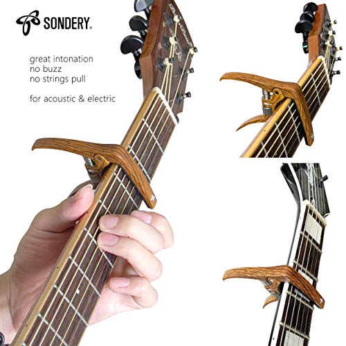 Sondery Professional Capo for Acoustic and Electric Guitars, Trigger Tension Adjustable for Perfect Tone, Extra Strings Pin Puller, Hard Zinc Alloy Material