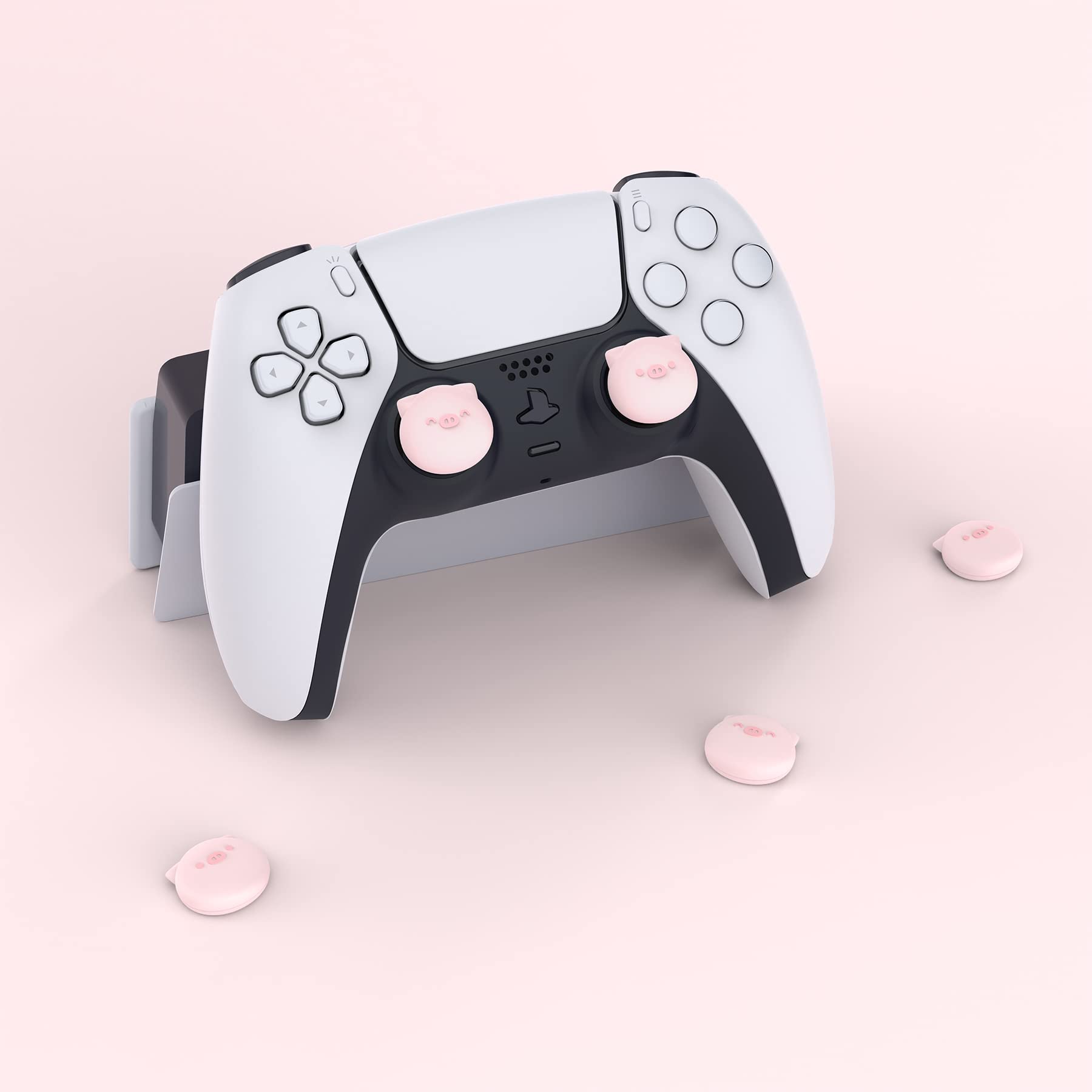 PlayVital Chubby Piggy Cute Thumb Grip Caps for PS5/4 Controller, Silicone Analog Stick Caps Cover for Xbox Series X/S, Thumbstick Caps for Switch Pro Controller