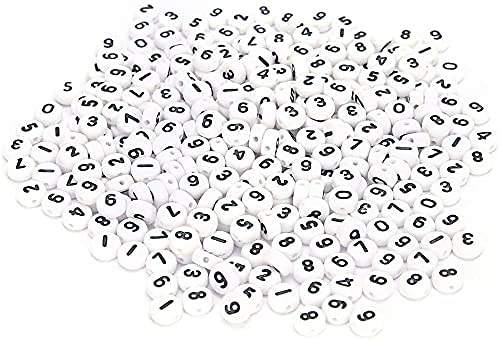 Number Beads, 500Pcs Number 0-9 Flat Round Acrylic Beads for Jewelry Bracelets Necklaces Making DIY Crafting 4 x 7mm