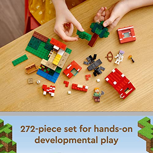 LEGO Minecraft The Mushroom House Set, Building Toy for Kids Age 8 plus, Gift Idea with Alex, Mooshroom & Spider Jockey Figures 21179
