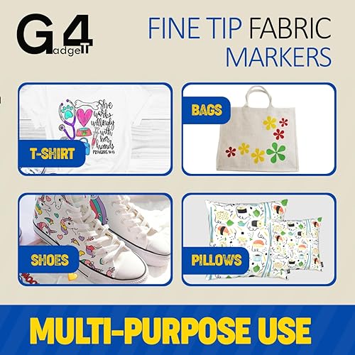 G4GADGET Pack of 8 Quality Colored Fabric Markers T Shirt Pens Fabric Pens Marker Pen Textile Markers 4.8mm bullet tips