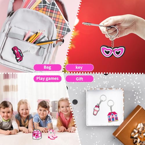 14 Pcs Barb_ie Keyring for Kids, Pink Series Keychain Pendant Theme Party Bag Filler, Ideas Presents Party Favors for Boys Girls Birthday Party Supply