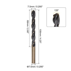 sourcing map 6pcs Jobber Drill Bits 7.5mm Black Nitride & Gold Titanium Coated 4341 High Speed Steel (HSS) 135 Degree Split Point Twist Drill Bits for Stainless Steel Metal Plastic Wood