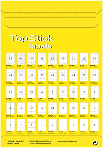 TopStick 8697 Multi-Purpose Labels, 65 Labels Per A4 Sheet, 38.1 x 21.2 mm, 6500 Labels, Self Adhesive, Small Stickers for Laser and Inkjet Printers, White