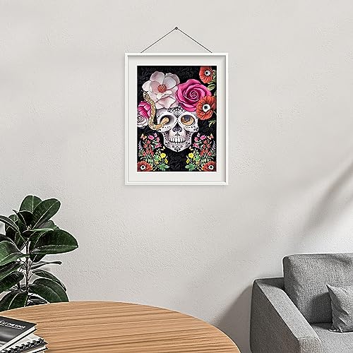 VARHHUXHA Diamond Painting Kit, Skull Flower Complete 5D Diamond Embroidery Cross Stitch Painting Kit, Crystal Diamond Canvas for Kids and Adults, Home Wall Decor