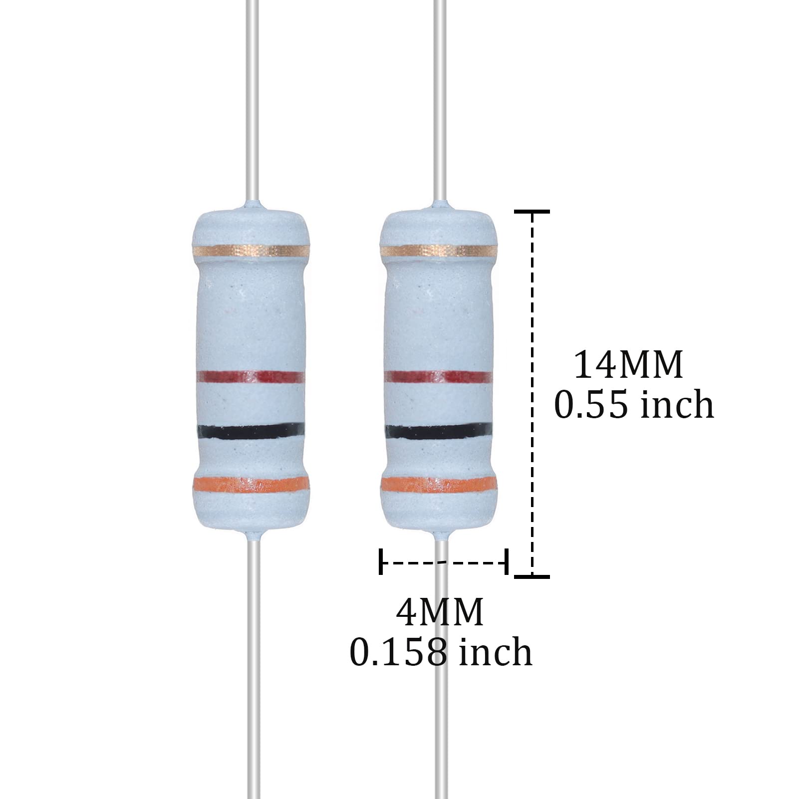 AUKENIEN 2W Carbon Film Resistor Assortment Kit 40 Values 200pcs 2 Watt 1 Ohm to 1M Ohm Resistors Set 2Watt Common Resistors Assorted RoHS Compliant with ±5% Tolerance