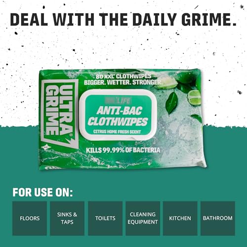 UltraGrime Antibacterial Wipes 80 Thick Large Wipe Pack - large wet wipes - cleaning wipes antibacterial - multi purpose wipes - antibacterial hand wipes industrial wipes toilet