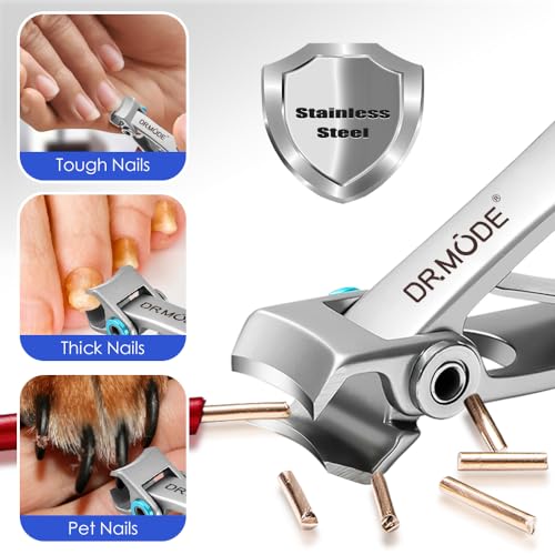 Nail Clippers - DRMODE Large Toe Nail Clippers for Thick Nails with 16mm Wide Jaw Opening, Sharp Curved Blade Fingernail Clippers Heavy Duty Nail Cutter Trimmer for Men Seniors with Nail File