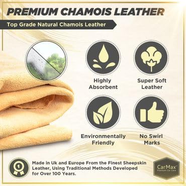 CarMax English Premium Grade Chamois Leather - Regular - the ideal shammy for glass, mirrors, chrome inside and out, super soft and highly absorbent, from the UK