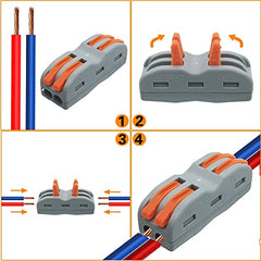 CESFONJER Lever Nut Connector, Bilateral 4-Hole Pressure Bar Terminal Block, Assortment Conductors Compact Wire Connectors SPL-2(15 Pack)