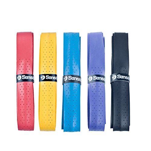 Senston 5 Pack PU Racquet Grip Tennis, Badminton, Squash Anti Slip Perforated Super Absorbent Overgrip Replacement Handle Grip Wrap Tape