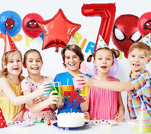 ZHIHUI 7 Pcs Cake Toppers, Personalised 3rd Birthday Cake Topper，Superhero Spiderman Happy Birthday Cake Toppers, Double Sided Glitter Cupcake Topper Birthday Party Decorations for Boys Children Kids