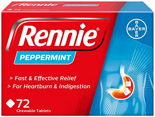 Rennie Antacids, Peppermint Flavour, 72 Count (Pack of 1)