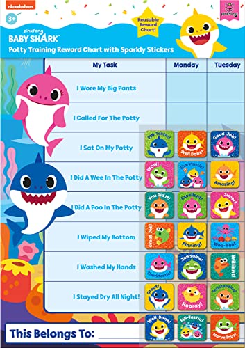 Paper Projects 01.70.30.041 Baby Shark Potty Training Includes 56 Sparkly Stickers   Colourful Chart is Wipe-Clean, Blue, 29.7cm x 42cm