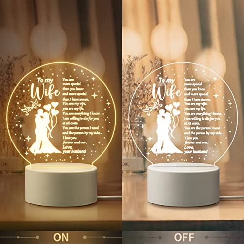 Gifts for Wife, Wife Birthday Gifts, Anniversary Wedding Gifts for Her, Presents for Wife on Valentines Day Christmas Mother's Day Gifts for Her Wife from Husband, Romantic Engraved Night Light