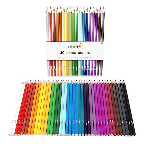 abeec Assorted Colouring Pencils for Kids - Art Colouring Pencils - Colouring Pencils Set - x 40 Assorted Coloured Artist Pencils - Back To School Supplies