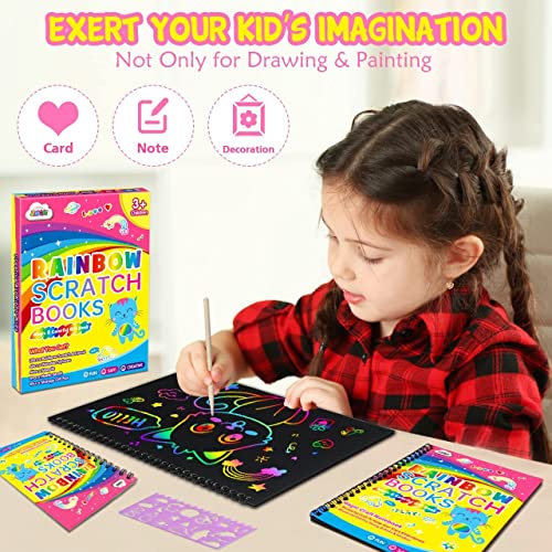 ZMLM Rainbow Scratch Paper for Kids: Art Craft Magic Paper Gift Set Coloring Drawing Supplies Kit for Teen Age 4-12 Girls Boys Game for Birthday Party Favor  Activity Fun  Learning