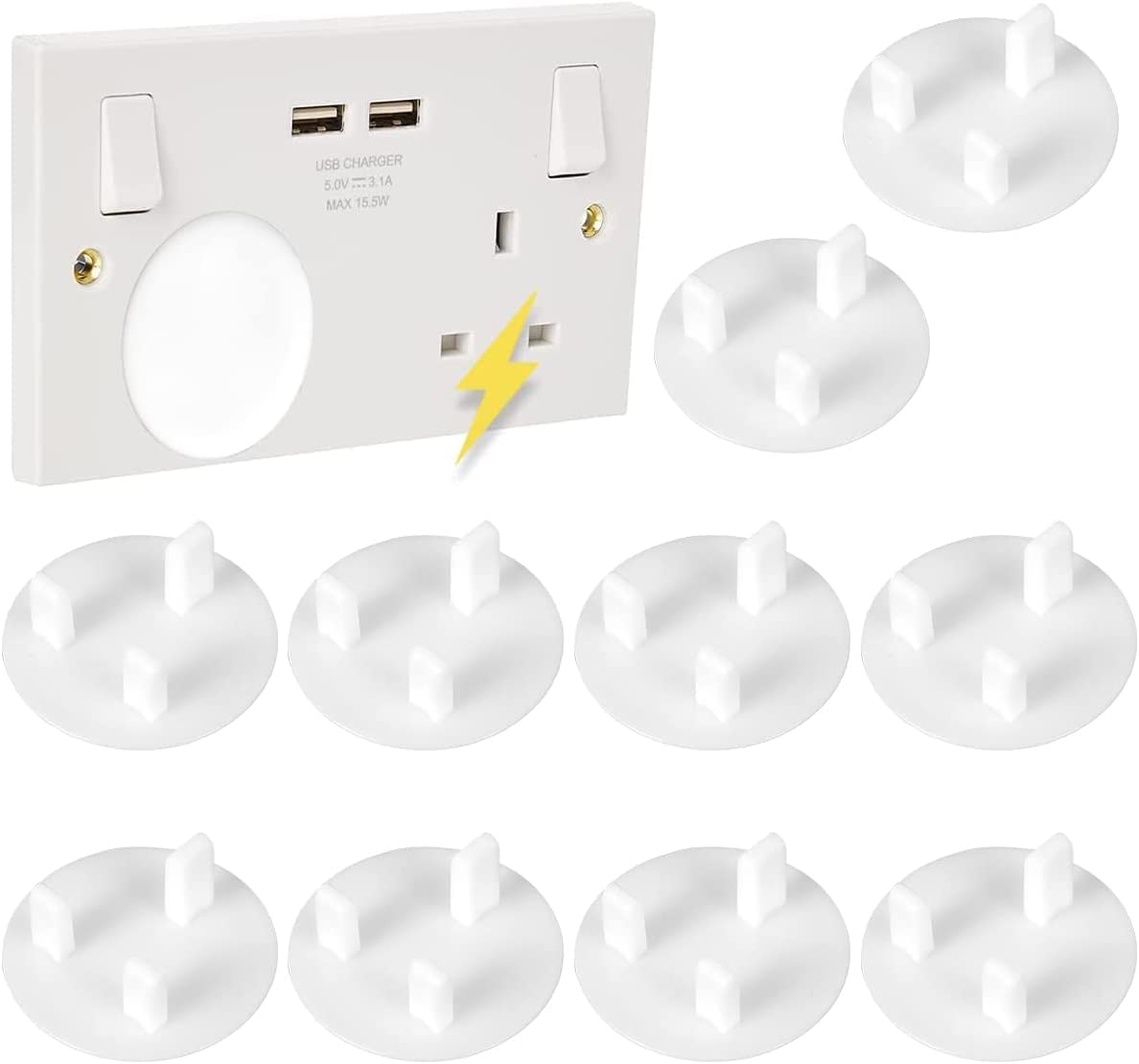 [21 Packs-Upgrade] BYETOO Baby Proofing UK Socket Plug Covers,White Outlet Covers Safety Socket Covers Protectors Child Proof Electrical Protectors for Child Baby Home and School (White)