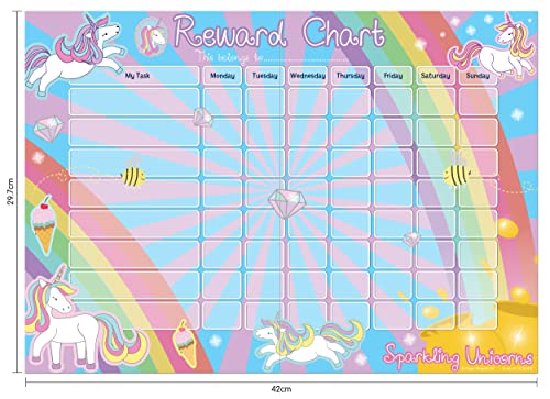 Paper Projects Sparkling Unicorns Reward Chart Includes 56 Sparkly Stickers, Chart is Wipe-Clean,29.7cm x 42cm