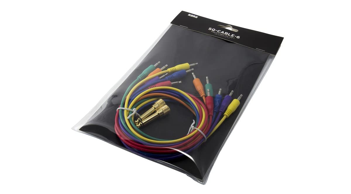 Korg - SQ-CABLE6 - 75cm Mini Jack Patch Leads with Two Adaptors - Pack of 6 - Mixed Colours