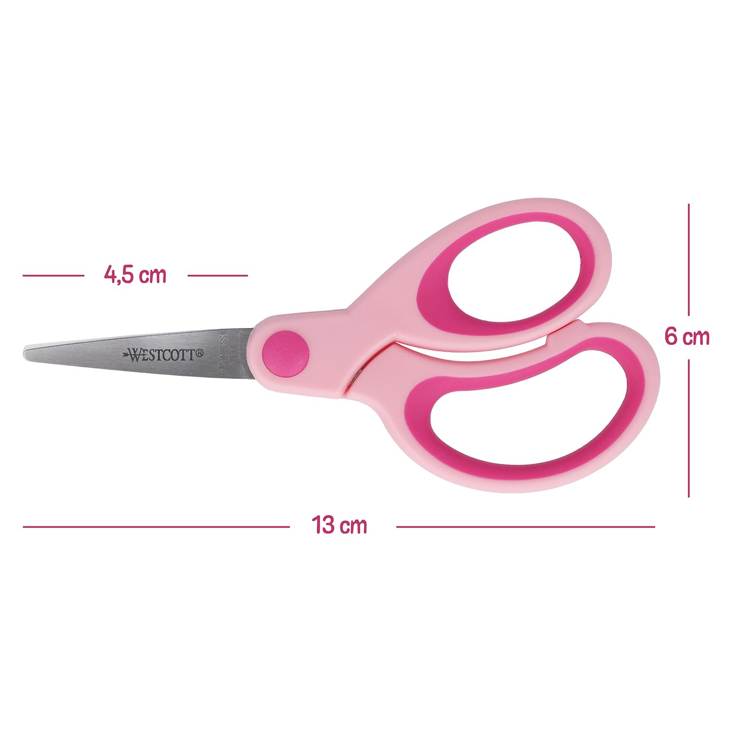 Westcott E-21582 00 Softgrip Kids Scissor, pointed tip, 5 inches/13 cm, pink