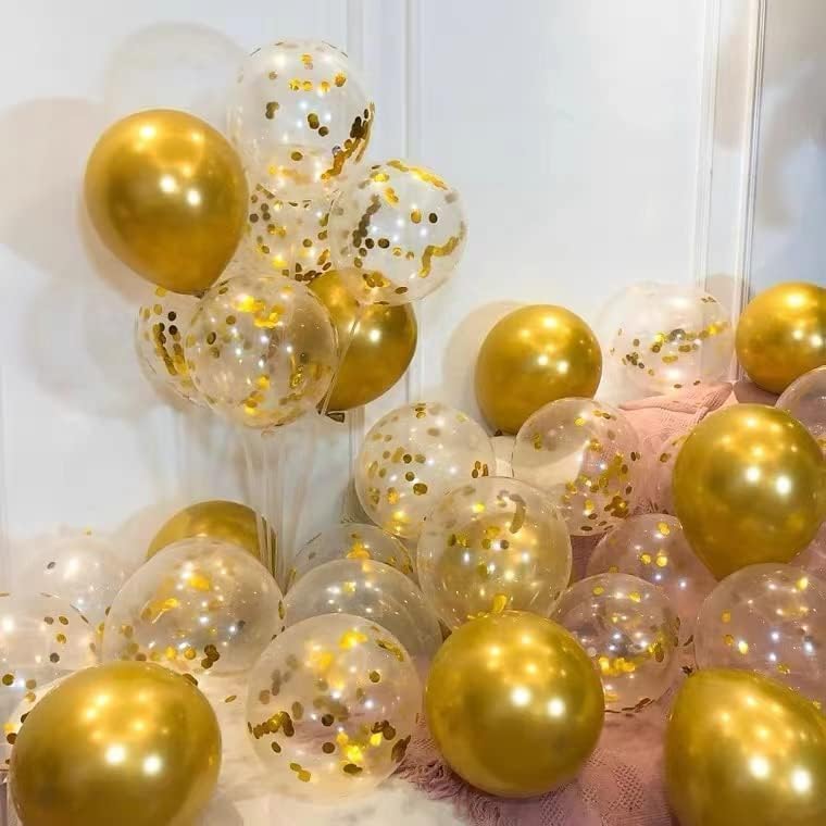 OHugs Gold Balloons - Pack of 50 Pcs 12 Inch 40 Metallic Gold Balloons & 10 Gold Confetti Balloons for Birthday Party Decorations, Baby Shower Decor, Wedding Event, Congratulation Graduation Ceremony
