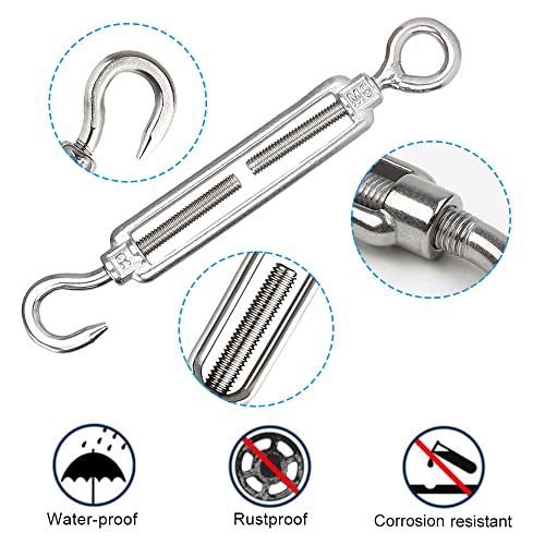 AFASOES Turnbuckle Wire Tensioner Stainless Steel Cable Wire Tensioner Kit with Wire Cable Clamp and Wire Rope Thimble for Clothesline, tension wire, outdoor String Light object Suspension (13 Pcs)