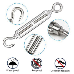 AFASOES Turnbuckle Wire Tensioner Stainless Steel Cable Wire Tensioner Kit with Wire Cable Clamp and Wire Rope Thimble for Clothesline, tension wire, outdoor String Light object Suspension (13 Pcs)