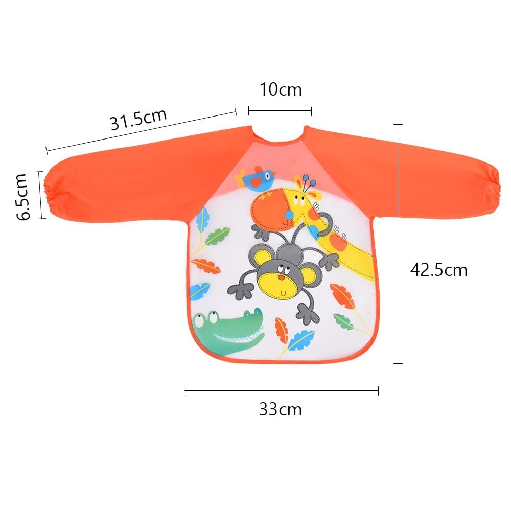 Vicloon Bibs with Sleeves, 3pcs Waterproof Long Sleeve Bib, Baby Feeding Bib Unisex Feeding Bibs Apron for Infant Toddler 6 Months to 3 Years Old（Orange-Purple-Yellow）