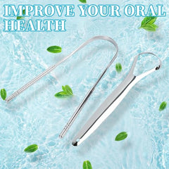 2 Pack Tongue Scraper Stainless Steel Tongue Cleaner Metal Tongue Care Tool Oral Cavity Scrapers Fresh Breath Care Scraper for Dental Hygiene and Reducing Bad Breath ('U' Shape and 'Handle' Shape)