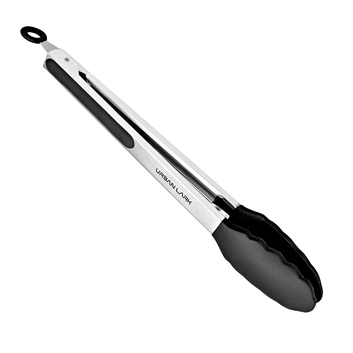 Urban Lark Kitchen Tongs, 12 inch Non-Slip Stainless Steel Handle-Smart Lock Clip-Heat Resistant Tongs, for Cooking, Serving, Barbecue, Buffet, Salad, Ice (12 Inch, Black)