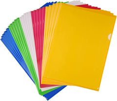 FEPITO 50 Pieces A4 Cut Flush Folders Plastic Sheet Protectors File Document Wallet Folders Assorted Colors