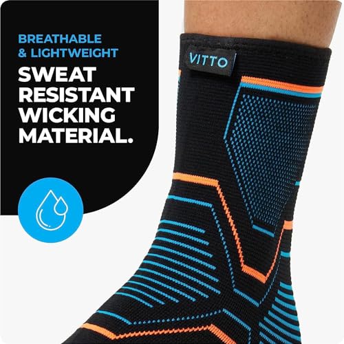 VITTO Ankle Support for Sprained Ankle, Arthritis, Joint Pain, Strains, Ankle Injury, Recovery, Rehab, Sports, Basketball - Multi Zone Compression Sleeve (M)