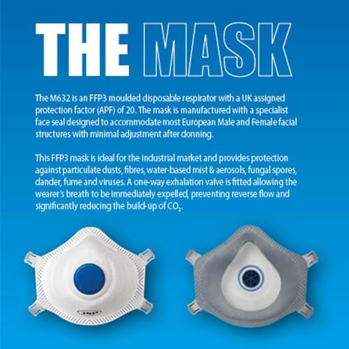 JSP M632 FFP3moulded Disposable Dustmask (Box of 10) One Size suitable for Construction, DIY, Industrial, Sanding, dust protection 99 Percent particle filtration Conforms and Complies to EN 149