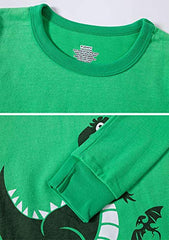 Boys Pyjamas Set for Boy Dinosaur Tshirt Nightwear Cotton Toddler Clothes Kids Sleepwear Winter Long Sleeve Pjs 2 Piece, 5-6 Years, 01 Green