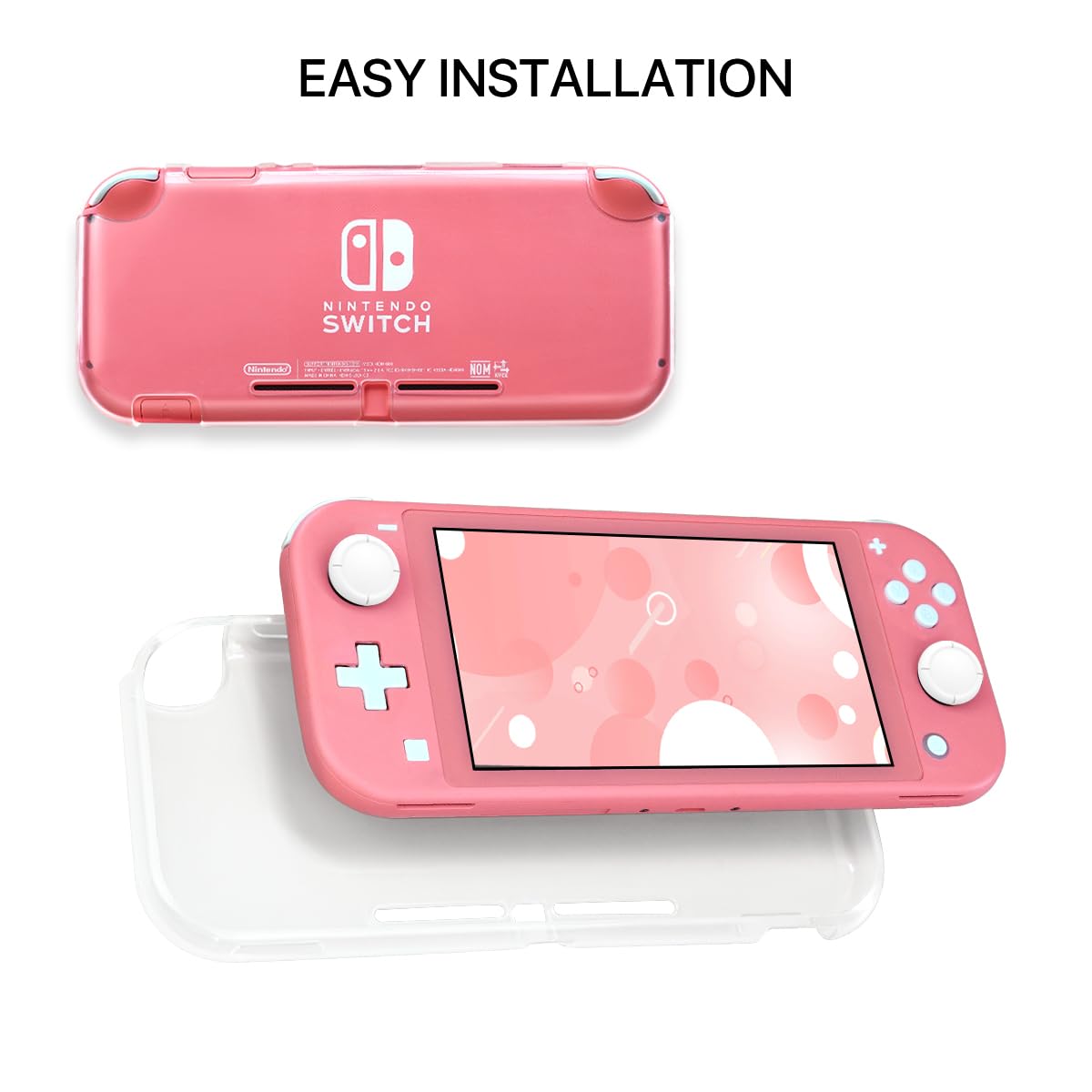 FIWWAT Switch Lite Case Protective Case for Switch Lite, Soft Lite Cover Compatible with Switch Lite TPU Cover with 2 x Thumb Grip Caps Carry Travel Case for Boys Girls, Clear