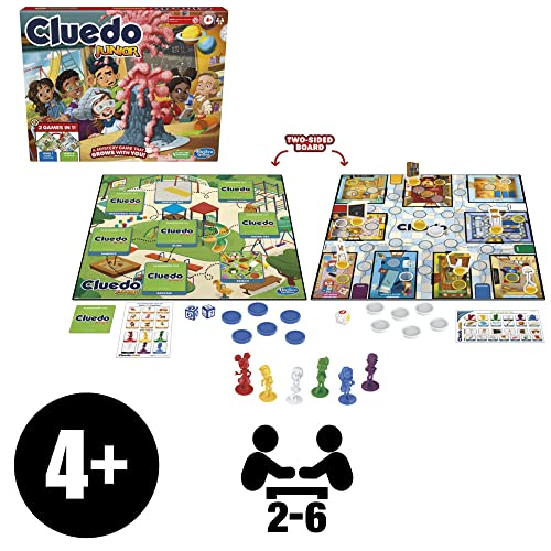 Clue Junior Game, 2-Sided Gameboard, 2 Games in 1, Clue Mystery Game for Younger Kids, Kids Board Games, Junior Games