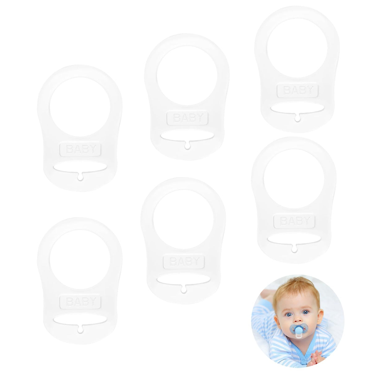 Silicone Baby Dummy Adapter, 6 Pcs Silicone Dummy Clips, Baby Pacifier Ring Holder Clip Adapter for Button-Style Pacifier (Transparent)